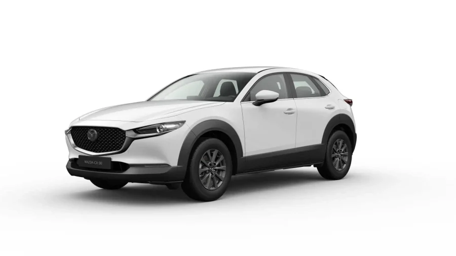 Renting Coches Baratos Mazda CX-30 2.5 e-Skyactiv G MHEV MT Prime-Line Blanco, Soul Red Crystal