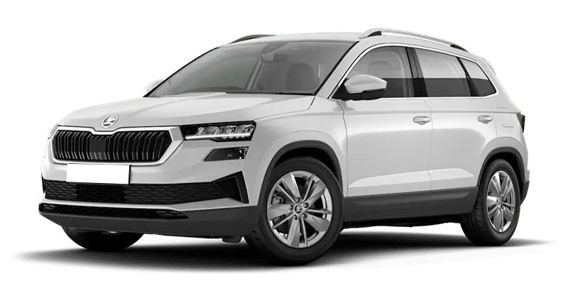 Renting Coches Baratos Skoda Karoq 2.0 TDI DSG Selection Blanco Luna, Gris Graphite