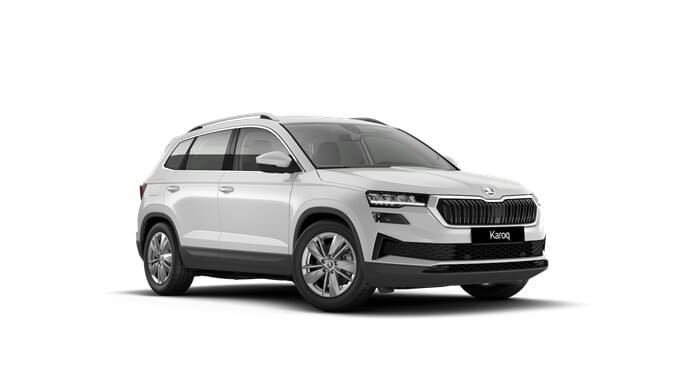 Renting Coches Baratos Skoda Karoq 2.0 TDI DSG Selection Blanco Luna, Gris Graphite